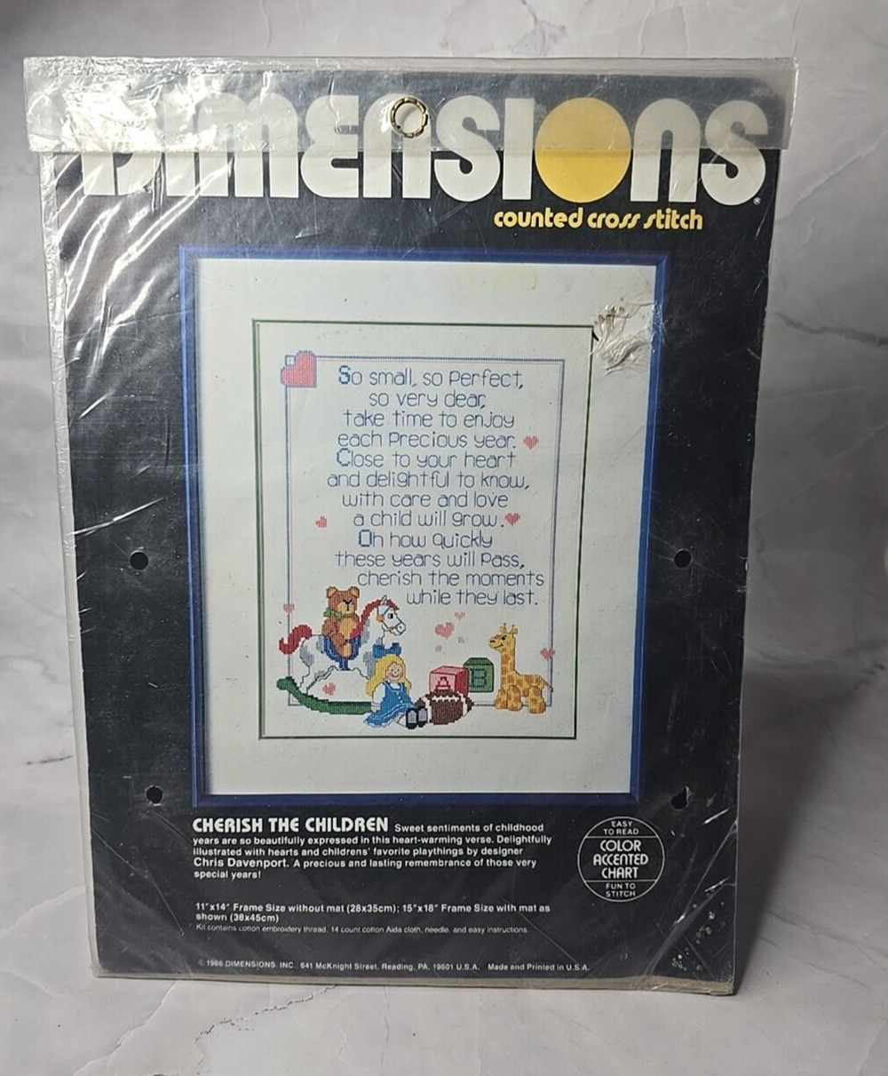 1986 Dimensions Counted Cross Stitch Kit Cherish The Children 3603 11x14